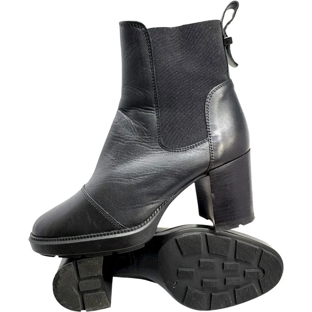 Aquatalia Ivory 338781 Black Leather‎ Chunky Heel Chelsea Bootie